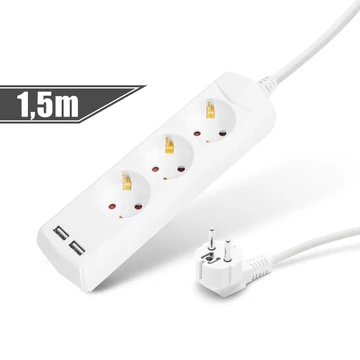 Elosztó 3-as - 3 x 1,5 mm² - 1,5 m - 2 x USB-vel 20201U Delight