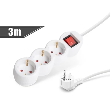 3-as elosztó<br>kapcsolóval<br>250 V • 10 / 16 A<br>3 m 20222 Delight