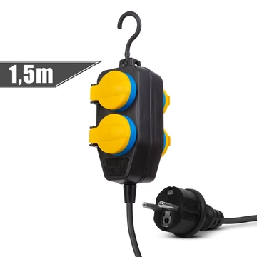 Kültéri elosztó fedéllel - 1,5 m - 4 x 230V - 3 x 1,5 mm2, gumi  - IP44 20223D Delight