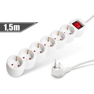 6-os elosztó<br>kapcsolóval<br>250 V • 10 / 16 A<br>1,5 m 20230 Delight
