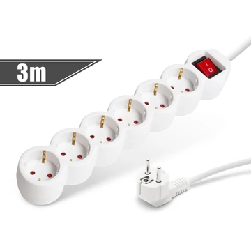 6-os elosztó<br>kapcsolóval<br>250 V • 10 / 16 A<br>3 m 20231 Delight