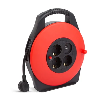 Kábeldob műanyag tartóval - 3 x 1,5 mm² - 2 x USB - 10 m 20239 Delight