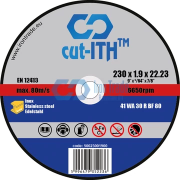 cut-ITH vágókorong, Inox, alak 41, WA30RBF, 230x1,9x22 50023001900