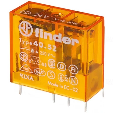 FINDER 40.52.8.024 printrelé 2 váltóérintkező 8A 24v AC, 5mm lábkiosztás