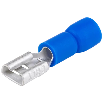 Szigetelt rátolható csatlakozó hüvely, sárgaréz, kék KCSH5