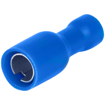 Szigetelt hengeres csatlakozó aljzat, elektrolitréz, kék 2,5mm2, (d1=2,1mm, d2=5mm), PVC KHA4