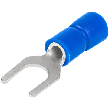 Szigetelt villás saru, ónozott elektrolitréz, kék 2,5mm2, M5, (d1=2,3mm, d2=5,3mm), PVC KV5