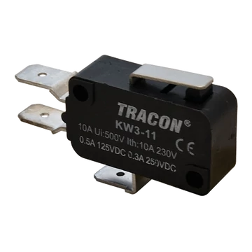 Helyzetkapcsoló, mikro, rugószáras 1×CO 10A/230VAC, 0,3A/250VDC, 15mm, 6,3x0,8 mm, IP00 KW3-11
