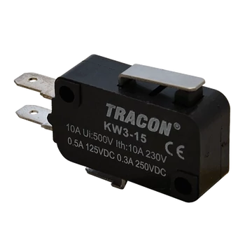 Helyzetkapcsoló, mikro, rugószáras 1×CO 10A/230VAC, 0,3A/250VDC, 15mm, 4,8x0,5 mm, IP00 KW3-15
