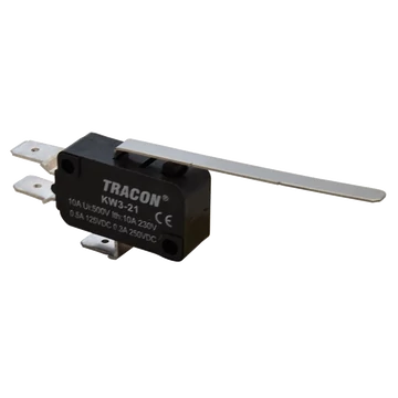 Helyzetkapcsoló, mikro, rugószáras 1×CO 10A/230VAC, 0,3A/250VDC, 52mm, 6,3x0,8 mm, IP00 KW3-21