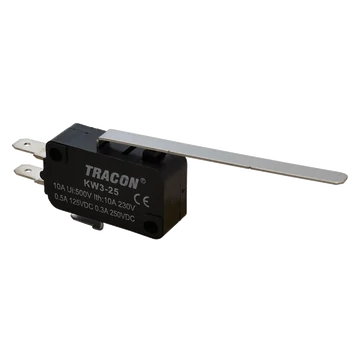 Helyzetkapcsoló, mikro, rugószáras 1×CO 10A/230VAC, 0,3A/250VDC, 52mm, 4,8x0,5 mm, IP00 KW3-25