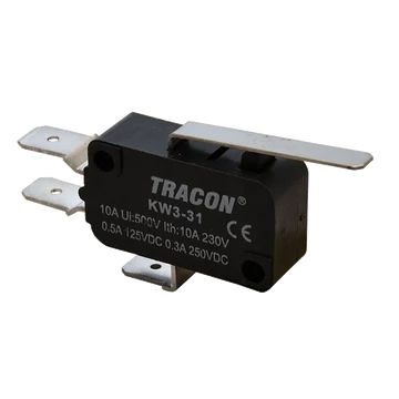 Helyzetkapcsoló, mikro, rugószáras 1×CO 10A/230VAC, 0,3A/250VDC, 28mm, 6,3x0,8 mm, IP00 KW3-31