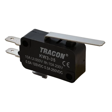 Helyzetkapcsoló, mikro, rugószáras 1×CO 10A/230VAC, 0,3A/250VDC, 28mm, 4,8x0,5 mm, IP00 KW3-35