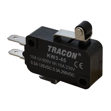 Helyzetkapcsoló, mikro, karos-görgős 1×CO 10A/230VAC, 0,3A/250VDC, 15mm, 4,8x0,5 mm, IP00 KW3-45