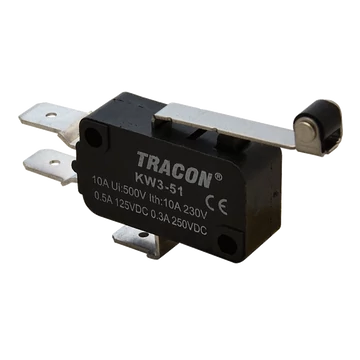 Helyzetkapcsoló, mikro, karos-görgős 1×CO 10A/230VAC, 0,3A/250VDC, 28mm, 6,3x0,8 mm, IP00 KW3-51