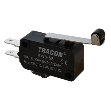 Helyzetkapcsoló, mikro, karos-görgős 1×CO 10A/230VAC, 0,3A/250VDC, 28mm, 4,8x0,5 mm, IP00 KW3-55
