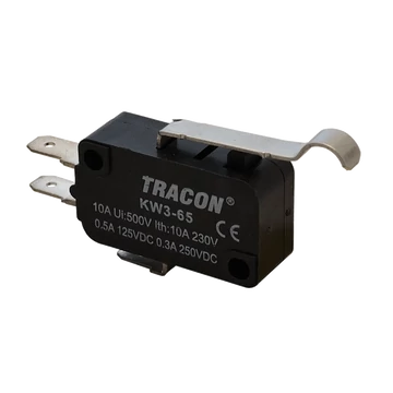 Helyzetkapcsoló, mikro, íves-rugószár 1×CO 10A/230VAC, 0,3A/250VDC, 28mm, 4,8x0,5 mm, IP00 KW3-65