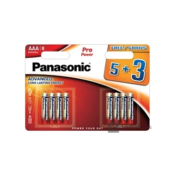 Panasonic LR03PPG/8BW 5+3F 1.5V AAA/mikro tartós alkáli elem 8 db/csomag; az ár 1db -ra értendő               