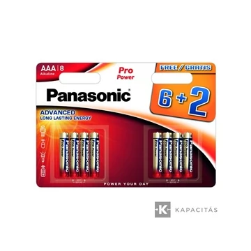 Panasonic LR03PPG/8BW 6+2F 1.5V AAA/mikro tartós alkáli elem 8 db/csomag; az ár 1db -ra értendő               