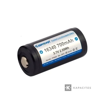 KeepPower CR123 3.7V 700mAh Li-ion akkumulátor védelemmel; 2db/csomag ; az ár 1db -ra értendő                 