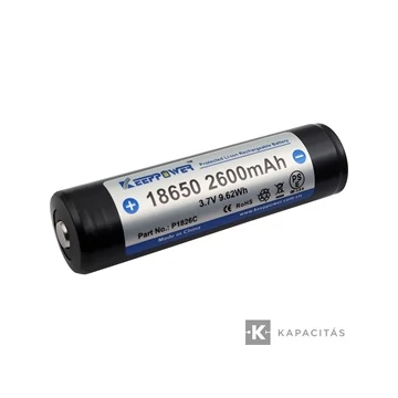 KeepPower 18650 3.7V 2600mAh védett Li-ion akkumulátor P1826C; 2db/csomag ; az ár 1db -ra értendő             