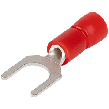 Szigetelt villás saru, ónozott elektrolitréz, piros 1,5mm2, M4, (d1=1,7mm, d2=4,3mm), PVC PV4