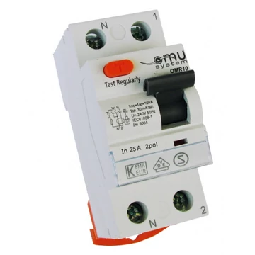 OMU SYSTEM OMR10 "A" típus 2 pólusú 40A 0,03A fi relé A 10kA omr102a40003 