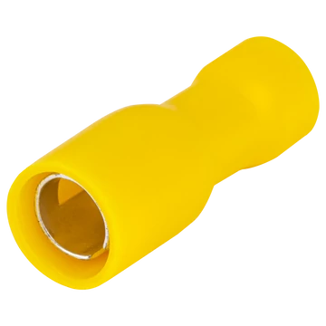 Szigetelt hengeres csatlakozó aljzat, elektrolitréz, sárga 6mm2, (d1=3,5mm, d2=5mm), PVC SHA4