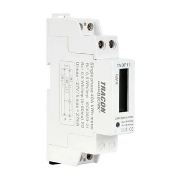 Digitális fogyasztásmérő, 1 fázisú almérő DIN sínre, 1 modul, 230V AC / 5(40) A TRACON TVOF11
