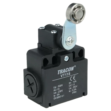 Helyzetkapcsoló, lengőkar-görgö 1xNO+1xNC, 6A/230V AC-15, 0,3A/250V DC-13, 28mm, IP65 VT118