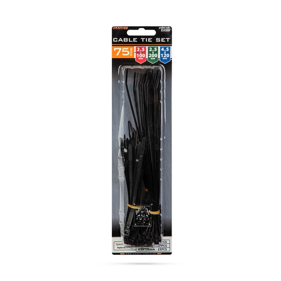 Vezetékkötegelő szett (2.5 x 100 mm - 25 db ;4,5 x 120 mm - 25 db; 2,5 x 200 mm - 25 db)  05430BK  HANDY