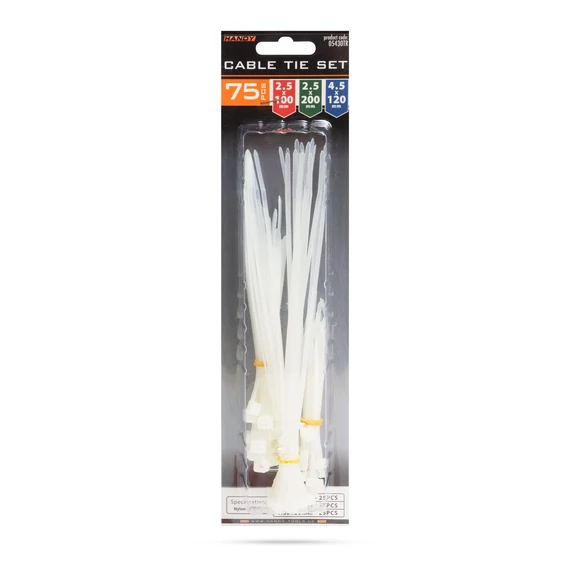 Vezetékkötegelő szett (2.5 x 100 mm - 25 db; 4,5 x 120 mm - 25 db; 2,5 x 200 mm - 25 db)  05430TR  HANDY