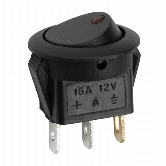 Billenő kapcsoló, 1 áramkör, 16 A - 12 V DC, OFF - ON, piros LED-del GLOBIZ