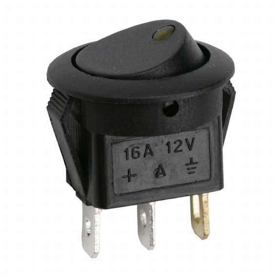 Billenő kapcsoló, 1 áramkör, 16 A - 12 V DC, OFF - ON, sárga LED-del, 09042SA GLOBIZ