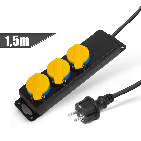 Kültéri elosztó fedéllel - 1,5 m - 3 x 230V - 3 x 1,5 mm2, gumi - IP44 20223C Delight