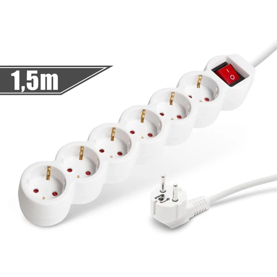 6-os elosztó<br>kapcsolóval<br>250 V • 10 / 16 A<br>1,5 m 20230 Delight