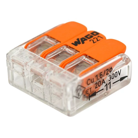 Wago 3-as oldható vezeték összekötő max. 4 mm2 221-413