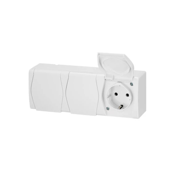 HERMES 3x2p+f hármas dugalj teli fehér  fedéllel IP44