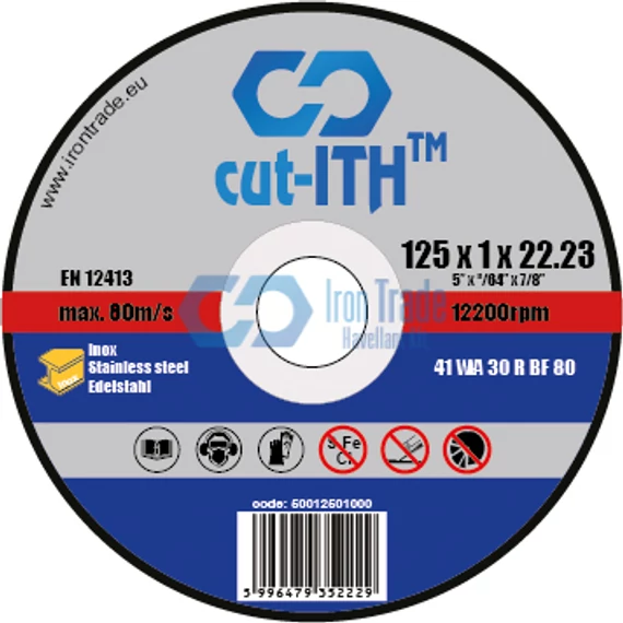 cut-ITH vágókorong, Inox, alak 41, WA30RBF, 125x1,0x22