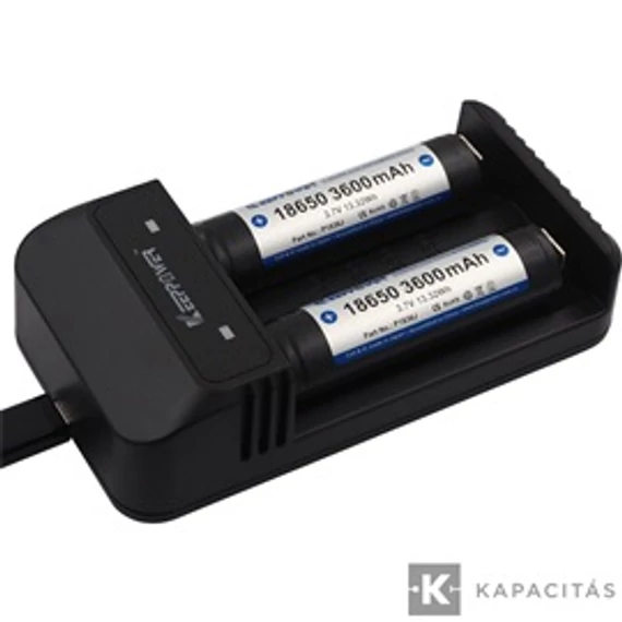 KeepPower LCD akku töltő Li-ion 2x 14500/16340/CR123/18650/32650 cellákhoz                                    