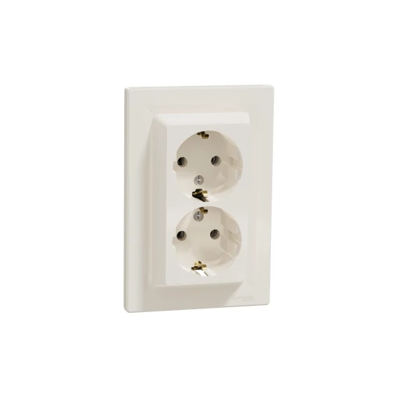ASFORA 2x2P+F csatlakozóaljzat, csavaros, kerettel, bézs EPH9900123