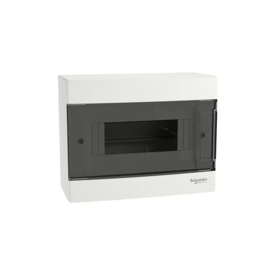 EASY9 EU Kiselosztó, 8 modul, PE+N sínnel, füstszínű ajtóval, falon kívüli EZ9EUC108