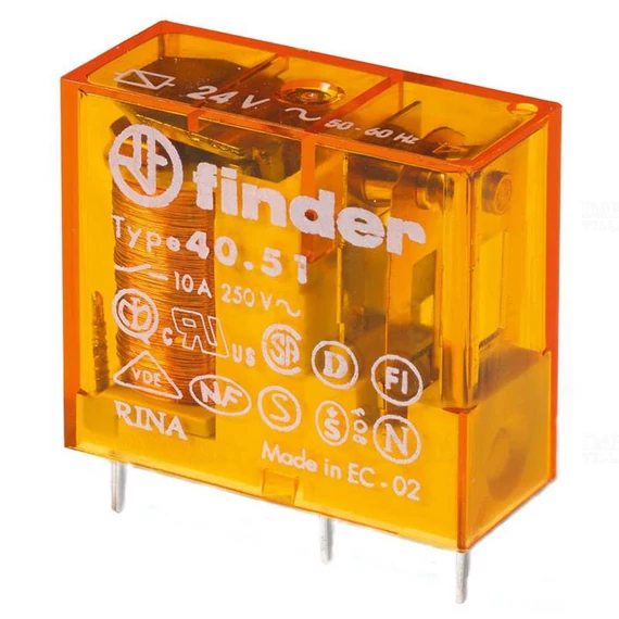FINDER 40.51.8.024.0000 printrelé, 1 váltóérintkező,10A 24v AC, 1co  lábkiosztás-5mm