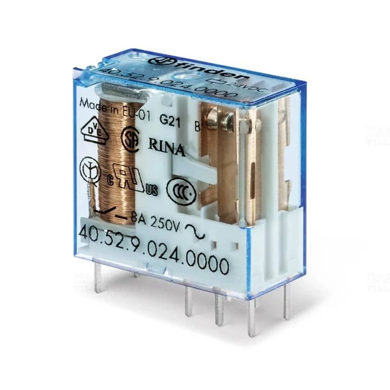 FINDER 40.52.9.024.0000 printrelé, 2 váltóérintkező,  8A 24v DC, 2co, lábkiosztás-5mm