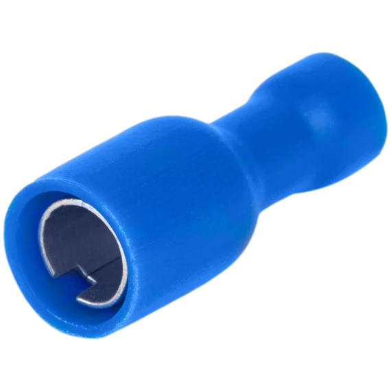 Szigetelt hengeres csatlakozó aljzat, elektrolitréz, kék 2,5mm2, (d1=2,1mm, d2=5mm), PVC KHA4