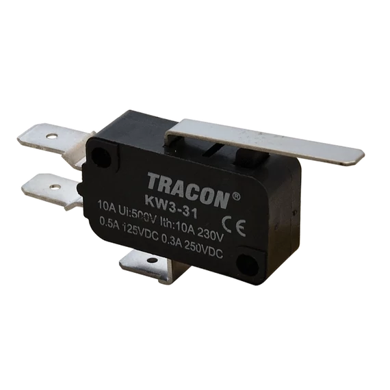 Helyzetkapcsoló, mikro, rugószáras 1×CO 10A/230VAC, 0,3A/250VDC, 28mm, 6,3x0,8 mm, IP00 KW3-31
