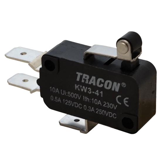 Helyzetkapcsoló, mikro, karos-görgős 1×CO 10A/230VAC, 0,3A/250VDC, 15mm, 6,3x0,8 mm, IP00 KW3-41