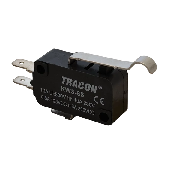 Helyzetkapcsoló, mikro, íves-rugószár 1×CO 10A/230VAC, 0,3A/250VDC, 28mm, 4,8x0,5 mm, IP00 KW3-65