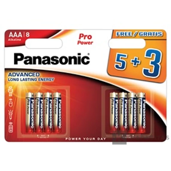 Panasonic LR03PPG/8BW 5+3F 1.5V AAA/mikro tartós alkáli elem 8 db/csomag; az ár 1db -ra értendő               