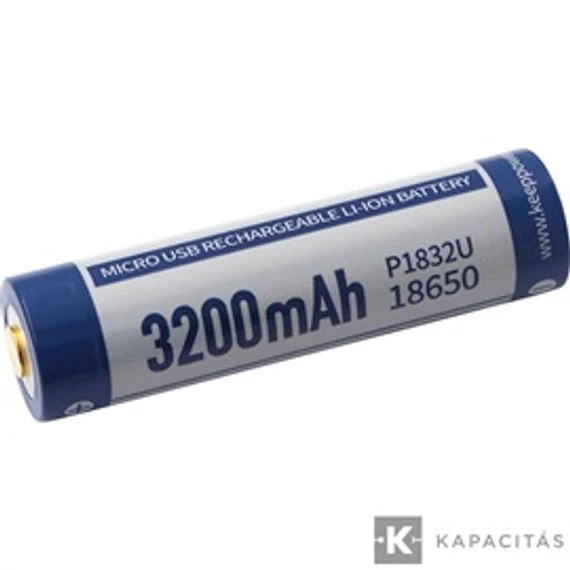 KeepPower 18650 3.7V 3200mAh védett Li-ion akkumulátor USB; 2db/csomag ; az ár 1db -ra értendő                